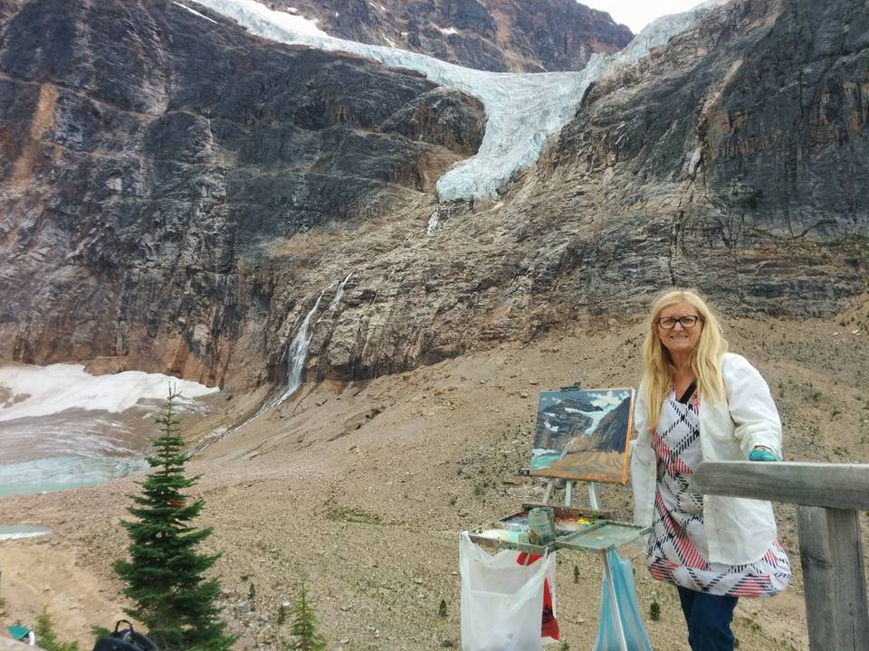 Angie
                                                  painting in Jasper at
                                                  Mount Edith Cavell