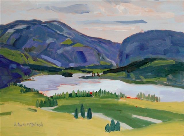 Vaseux Lake in
                          May painted on location in oil by Angie Roth
                          McIntosh