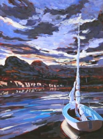 Okanagan Lake sailboat Acrylic painted by Angie Roth McIntosh