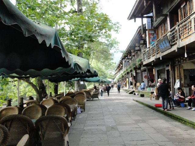Sidewalk with
                                                    teahouses in Shangli
                                                    Sichuan