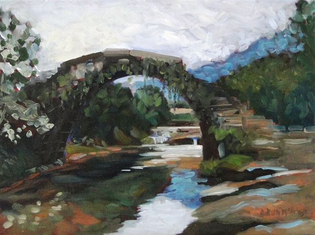 Ancient Bridge
                          Shangli China painted on location in oil by
                          Angie Roth McIntosh