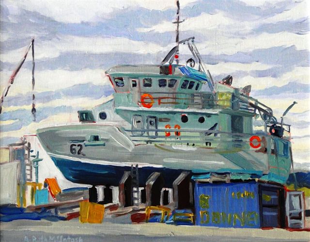 The Old Moose
                            Boat in Dry Dock near Victoria BC Canada oil
                            painted on location by Angie Roth McIntosh