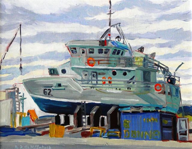 The Old Moose
                            Boat in Dry Dock near Victoria BC Canada oil
                            painted on location by Angie Roth McIntosh