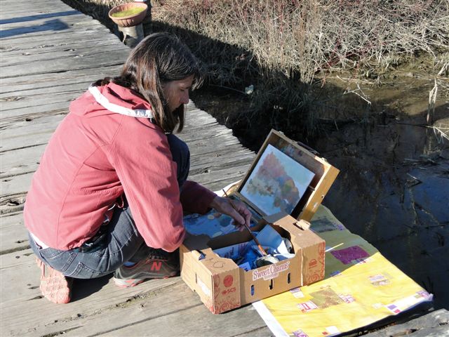 Barb Hillier painting at
                                          Finn Slough Richmond to Paint