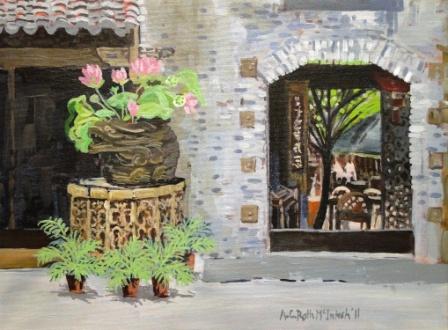 Chinese
                                    Courtyard in Acrylic Painted by
                                    Angie Roth McIntosh