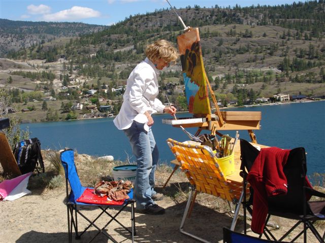 Angie Painting at Meadowlark 2009 above Skaha Lake